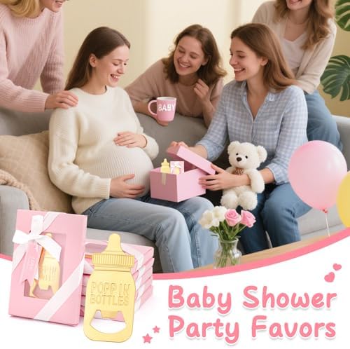 32 Pack Baby Bottle Shaped Poppin Bottle Openers - Baby Shower Favors with Gift Box, Gender Reveal Party Decorations, Wedding Souvenirs & Return Gifts for Guests (Pink) - Image 3