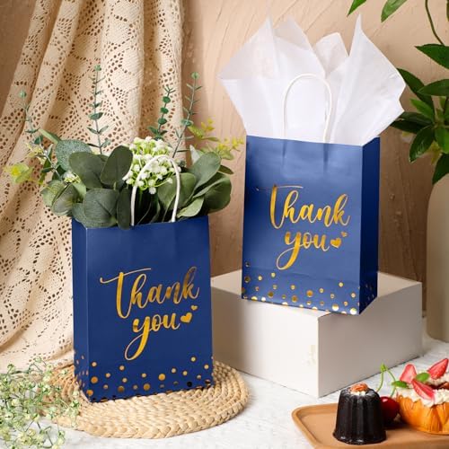 Tinlade 30 Pcs Thank You Gift Bags Small with Tissue,Dark Blue - Image 3