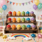 3-Tier Rustic Wood Cupcake Stand & Dessert Display Riser with Handles - Image 5