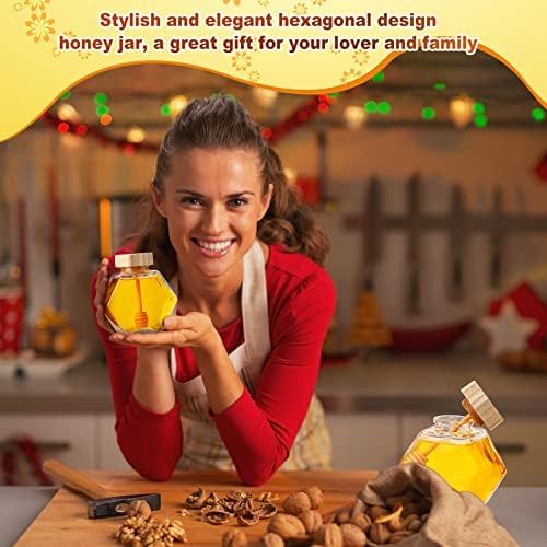 Sunnyray 30 Pcs Glass Honey Jar with Dipper Hexagonal for Party Gift, 100ml - Image 6