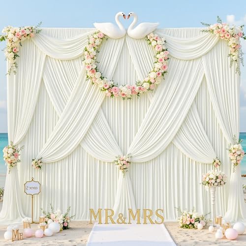 40x10ft Ivory Photo Backdrop Curtains for Parties Wedding Wrinkle Free Polyester Photoshoot Curtains Drapes Backdrop for Birthday Baby Shower Graduation Stage Photography Background 8 Panels 5x10FT - Image 4