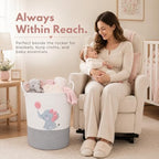 Elephant Baby Laundry Basket for Girl Nursery, Pink Rope Hamper, 20x15 in - Image 5