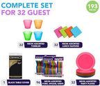 Party Essentials Disposable Plastic Glow-in-the-Dark Party Supplies Dinnerware Decorations, Plate/Cup/Cutlery/Tablecover, 193 Pcs, Assorted Neon - Image 6