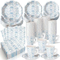 Pickmesh 252 Pcs Blue Bow Floral Tea Party Supplies for 36 Guests Flower Paper Disposable Dinnerware Flower Teacup with Handle and Saucers Set for Tea Party Decorations Birthday Baby Shower Wedding by Pickmesh