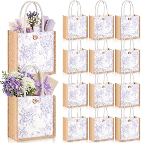 Abbylike 12 Pcs Floral Gift Bag Small Flower Tote Bag,Purple White by Abbylike