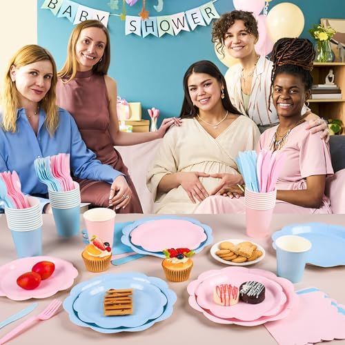 400 Pcs Baby Gender Reveal Plates and Napkins, Pink Blue Party Tableware - Image 7