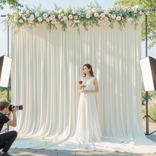 40x10ft Cream White Backdrop Curtains for Wedding Parties Wrinkle Free Photo Backdrop Drapes for Photography Birthday Baby Shower Soft Fabric Party Backgournd for Photoshoot 5x10ft, 8 Panels - Image 5