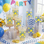Funnymoom 50 Sets 20 oz Capri Lemon Plastic Cups with Lids & Paper Straws - Image 6