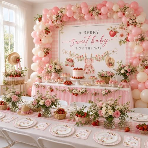 40 Guests Berry Sweet Baby Shower Plates and Napkins, Strawberry Party Set - Image 7