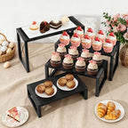 ELITEROO Wooden Risers Display Stands, 4 Tier Cupcake and Dessert Display Stand, Nesting Riser for Buffet Table for Cup Cake, Food, Collectibles, and Market Vendor Events Retail Shelf Organizer, Black - Image 2