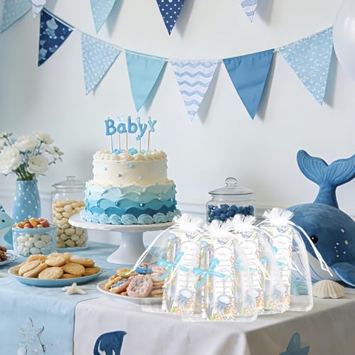 AnyDesign 145 pcs Under the Sea Baby Shower Party Favors Summer Ocean Animal Ballpoint Ink Pens Keychains Thank You Cards Organza Bags with Ribbon for Gender Reveal Baby Shower Guest Souvenir, 36 Sets - Image 6
