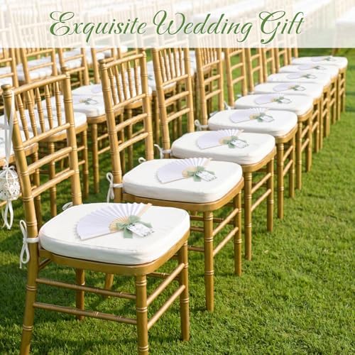 50 Sets Wedding Fan Favors for Guests, White Folding Hand Fans with Thank You Tags and Chiffon Ribbon, Wedding Guest Gifts for Bridal Shower, Baby Shower and Church Events(Green,Leaves) - Image 5