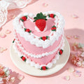 6 Inch Strawberry Heart Fake Cake, Pink Heart Artificial Cake with Strawberry Topper and Rose Decor, Reusable Faux Cake Prop for Wedding, Birthday, Bridal Shower, Baby Shower, Anniversary Party Decor by Unknown