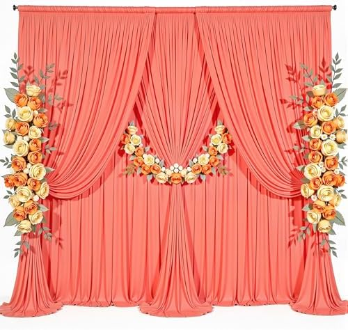 20x8ft Orange Backdrop Curtain for Parties Wrinkle Free Fabric Backdrop Curtain Wedding Photo Backdrop Drapes for Baby Shower Birthday Party Photo Shoot Photography Back Drop 4 Panels 5x8FT by Suppromo