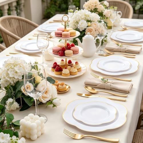 Liacere 50PCS White Plastic Plates - Heavy Duty Disposable - White and Gold Plastic Plates Include 25PCS 7inch and 10inch plates for Party & Baby Shower Gifts - Image 6