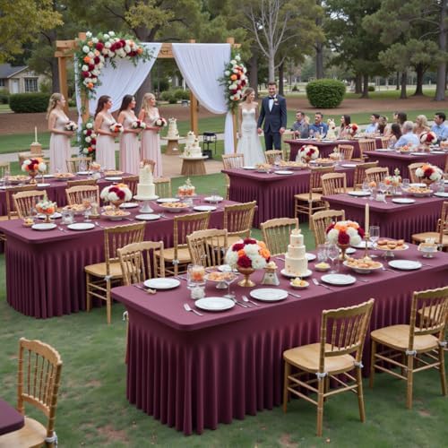 Spandex Tablecloth 6FT Rectangle Table Cover 4 Pcs Burgundy Wrinkle-Free - Image 5