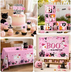 Pink Halloween Baby Shower Decorations Girl, All-in-1 A Little Boo is Almost Due Baby Shower Decorations with Balloon Arch Kit Baby Boxes Plates Napkins Cake Toppers Tablecloth Backdrop Spooky Decor - Image 7