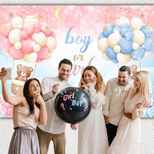 15x10 FT Gender Reveal Backdrop Blue Pink Bear Boy or Girl Background Sign Decorations Banner New Born Baby Shower Baptism Kids Birthday Party Photo Shoot Supplies Polyester - Image 6