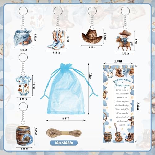 145 Pieces Cowboy Baby Shower Favors for Guest A Little Cowboy is On the Way Ballpoint Pens and Keychains Gifts Bulk Retractable Baby Shower Pens Gender Reveal Greeting Cards Souvenirs Prizes - Image 3