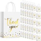 Tinlade 100 Pcs Thank You Gift Bags Bulk Paper Gold Thank You Wedding Bags with Handle for Business, Shopping, Wedding, Baby Shower, Party Favors (White) by Tinlade
