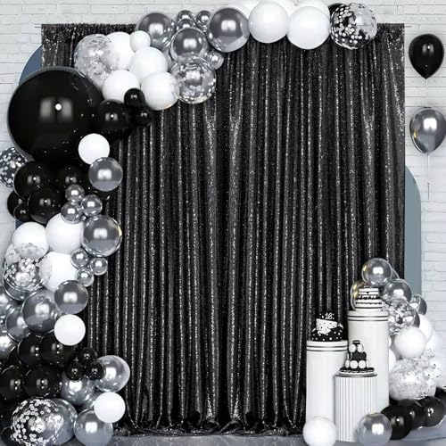 Black Glitter Sequin Backdrop Curtains 8ftx8ft Photo Drapes - Image 6