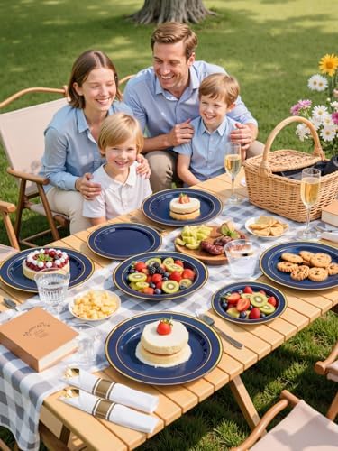 WDF Partyware 175PCS Blue and Gold Plastic Plates - Navy Blue Plates with Pre Rolled Napkins for Party - 25Guest Disposable Dinnerware Sets for Party/Birthday/Wedding - Image 6