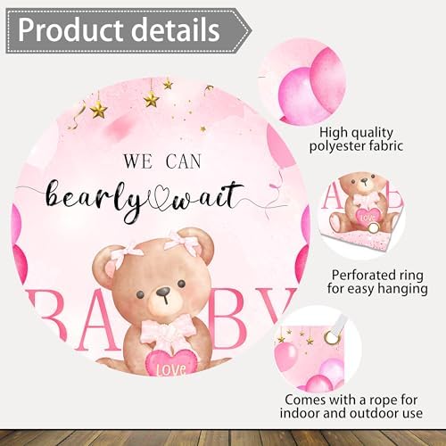 We Can Bearly Wait Backdrop 12x10 FT Pink Boho Baby Shower Background - Image 5