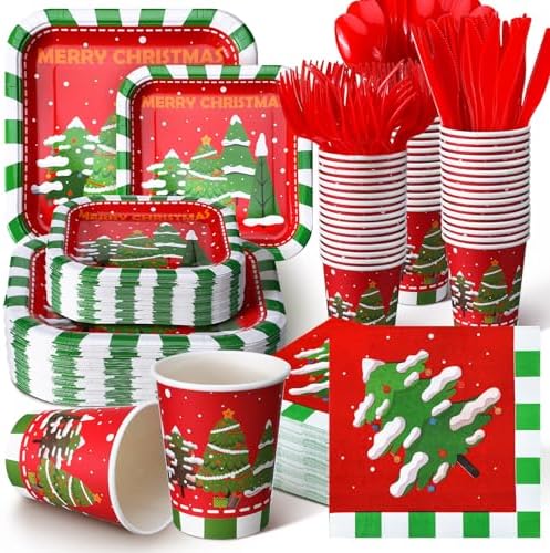 350 Pcs Christmas Paper Plates and Napkins Set Disposable Serve 50 by Suttmin