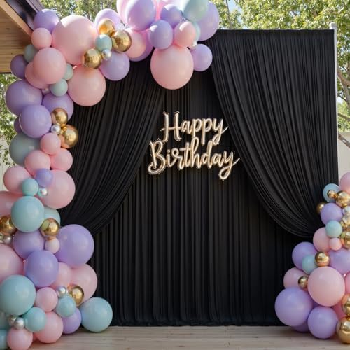 50×14ft Wrinkle Free Black Backdrop Curtain for Parties Wedding,10 Panels 5×14ft Height Soft Silky Polyester Photo Backdrop Drapes for Birthday Graduation Photography Stage Event Background Cloth - Image 3