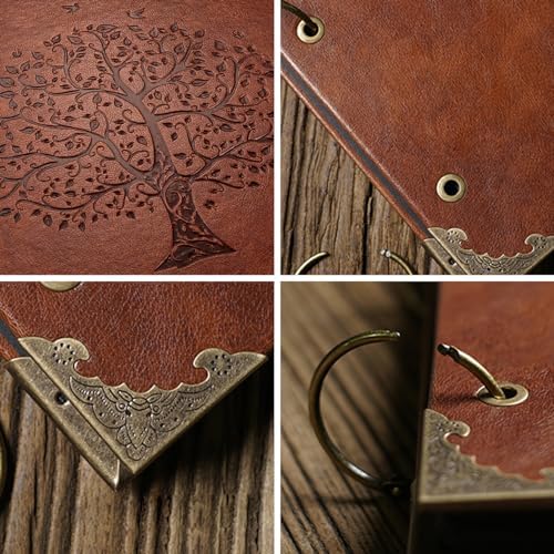 Photo Album Scrapbook, 12x12 inch 50 Pages Vintage Leather Cover Big Three-Ring Binder Family Picture Booth DIY Scrapbooking Albums with 408pcs Self Adhesive Photos Corner for Memory Keep, Tree - Image 3