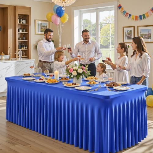 Shillance 2 Packs Royal Blue Tableclothes for 4 Foot Rectangle Table,Wrinkle Free Spandex Tablecovers 4FT Stretch Fitted Table Cloth with Skirt for Birthday Parties Graduations Event Wedding Banquet - Image 5