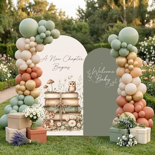 2PCS A New Chapter Begins Baby Shower Arch Backdrop Cover 6ft 7.2ft Stretchy Spandex Storybook Baby Shower Backdrop for A New Chapter Begins Pregnancy Announcement Party Supplies Photo Props - Image 4