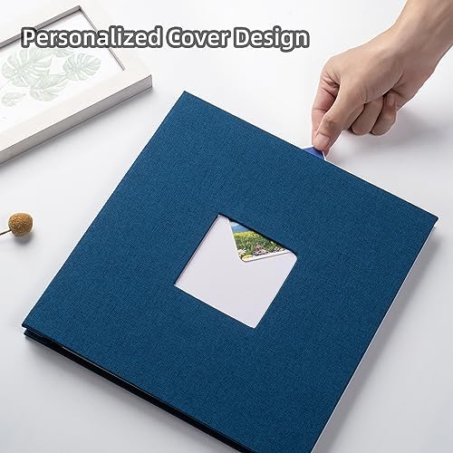 HoneyTolly Large Photo Album Self Adhesive, DIY Scrapbook Album for 4x6 8x10 10x12 Pictures, 60 Pages Linen Cover Memory Book, Ideal Gift for Family Wedding Baby Christmas Anniversary(Blue) - Image 2