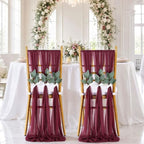 QueenDream Burgundy Chair Sashes Wedding: 16 Pieces Long Sheer Wedding Aisle Chair Decorations Tulle Chairs Covers with Artificial Eucalyptus - Image 7