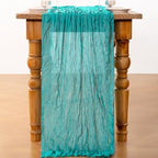 DeZerlor Teal Green Cheesecloth Table Runner 1 Pack Summer Boho Runner - Image 4