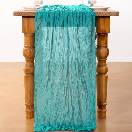 DeZerlor Teal Green Cheesecloth Table Runner 1 Pack Summer Boho Runner - Image 4
