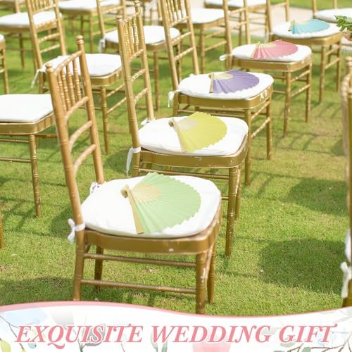 50 Pcs Wedding Folding Paper Fans for Guests Bamboo Folded Hand Fan with Gift Bags Vintage Paper Handheld Fans for Church Wedding Gift Bridal Shower Decorations (Pastel) - Image 4