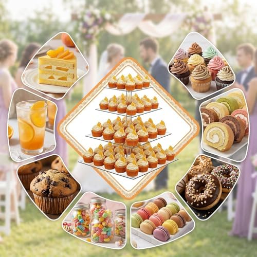 2 Pack 4 Tier Acrylic Cupcake Stand, Square Cupcake Tower for 52 Cupcakes, Clear Dessert Display Stand Set for Birthday Wedding Baby Shower Party Decor - Image 6