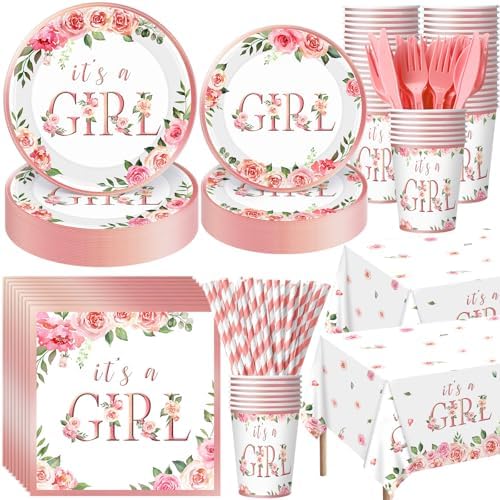 Potchen 452 Pcs It's A Girl Plates Napkins Party Supply, Pink by Potchen