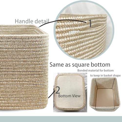 COMFY-HOMI 3PACK Cotton Rope Square Basket with Handles for Shelves| Storage|Baby Basket for GIF|Shoe Basket for Organizing|New13.5" x 11" x 9.5" for Living Room - Image 4