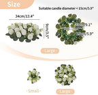NUPTIO Flower Candle Rings for Centerpieces: 13.4 Inch Artificial Rose Wreath for Wedding Party Christmas Decorations - White Wreaths for Spring Summer Front Door Porch Table Decor 6 Pcs - Image 4