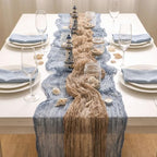 8 Pcs Sage Green Dusty Blue Brown Cheesecloth Table Runner 118" - Image 6
