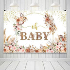 9x6FT Baby Shower Backdrop Oh Baby Sign Boho Pampas Grass Floral Wreath Background for Boys Girls Kids Gender Reveal Party Decorations Family Photo Booth Props - Image 4