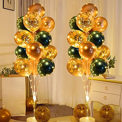 Cicicooie Balloon Column Stand Kit for Floor with String Light 2 Set Gold and Green Centerpieces Balloon Holder Decoration for Opening Adult Birthday Party Men Bachelor Party by Cicicooie
