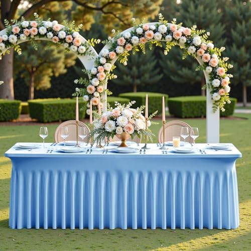 6 pk Baby Blue Spandex Tablecloth 6ft with Ruffle Skirt, Wrinkle Free High Stretch Fitted Tablecloths for 6 Foot Rectangle Tables, Blue Eastic Spandex Table Covers 6ft for Parties Banquet Weddings - Image 3