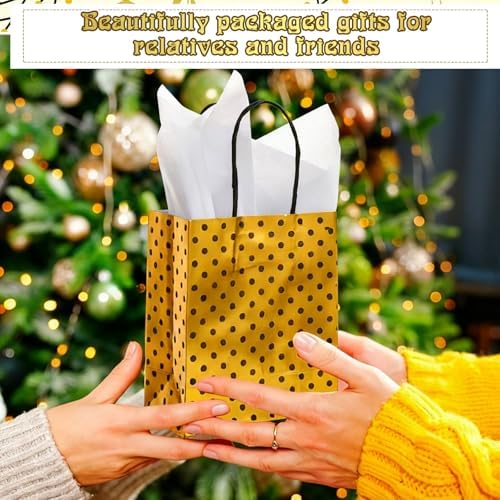 Humyoun 18 Pack Christmas Paper Gift Bags Bulk Assorted Sizes, Black, Gold - Image 6