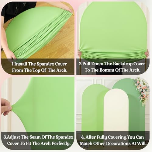 Set of 3 Arch Backdrop Covers(7.2ft, 6.6ft, 6ft) - Premium Stretchy Spandex Backdrop Arch Stand Cover for Baby Shower,Wedding,Party Decor Chiara Cover with Double-Sided Design(Cream Green) - Image 5