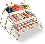 Bumusty Large 3-Tier Melamine Serving Tray Set, 17 x 8.7 in, Gold Stand by BUMUSTY