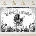 Mocsicka We Created A Monster Backdrop Banner Gothic Skull Spider Web Bat Halloween Monster Baby Shower Party Decorations Photo Booth Props (8x6ft) by Mocsicka