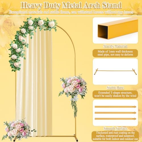 Jupwalz Arch Backdrop Stand and Cover Set, Metal Arch Stand with Rich Balloon Tool for Wedding Birthday Baby Shower Graduation Event Balloon Flowers Decor, Easy to Assemble (7.2FT, Beige) - Image 3